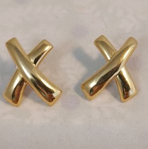 Vtg Monet Goldtone X Kiss post earrings